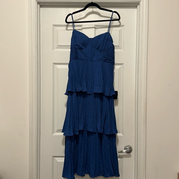 Lulus Tiered Dress - Cascading Crush Cobalt Blue Tiered Bustier Midi Dress - Picture 2 of 6